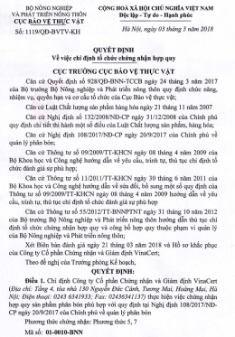 Cục Bảo vệ thực vật – Bộ NN&PTNT chỉ định VinaCert là tổ chức chứng nhận hợp quy phân bón